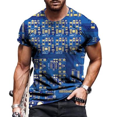 Summer Round Neck 3D Circuit Board Print T-shirts Fashionable Casual Short Sleeved Men's T-shirts