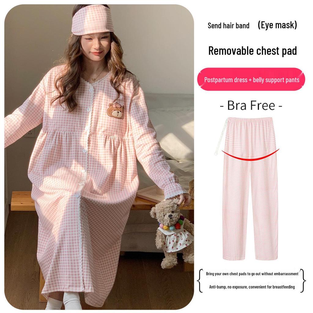 Plus Size Maternity Nightgown with Breast Pads for Postpartum, Spring, Summer, Autumn; Comfortable Labor Dress for Pregnant Women