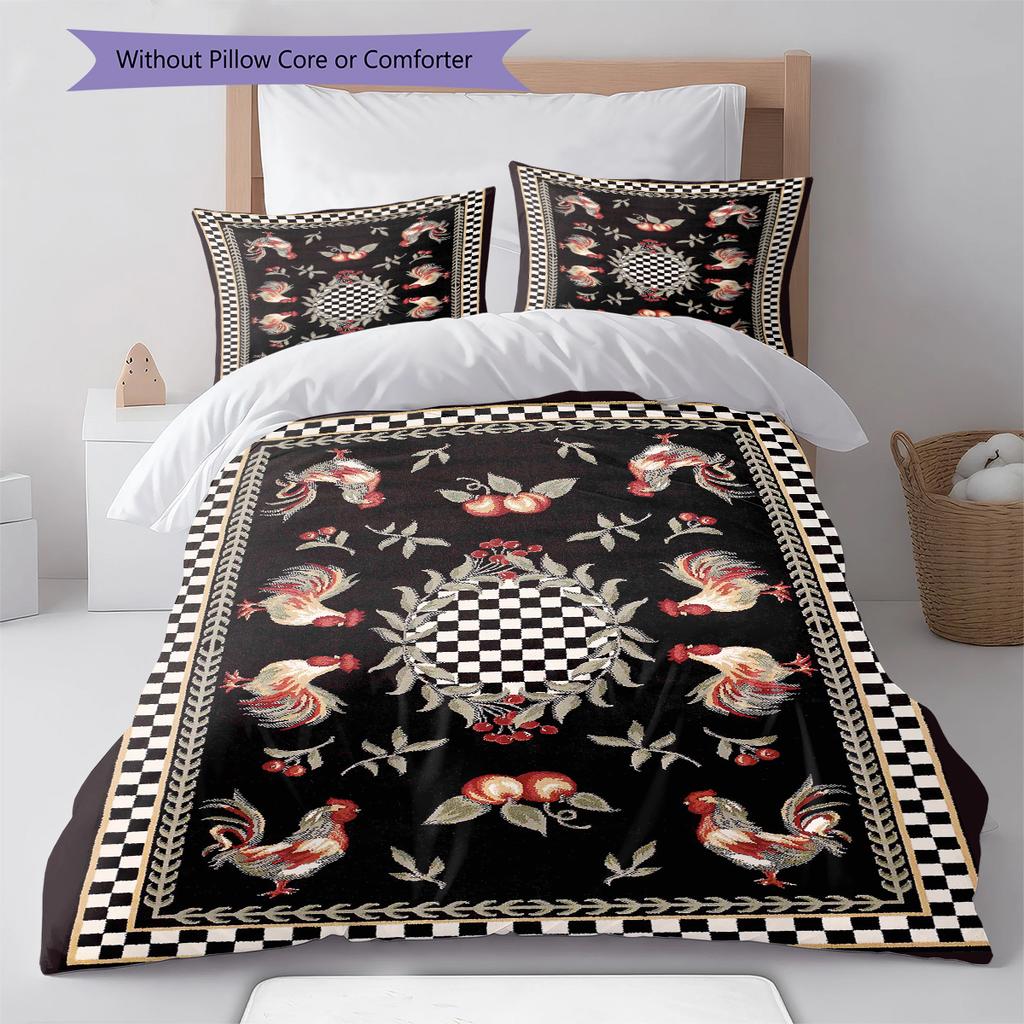 Vintage Chicken Art Pattern Bedding Quilt Set Quilt Cover Pillowcase Home Decoration Gift (1 * duvet cover + 2 * pillowcase, without core)