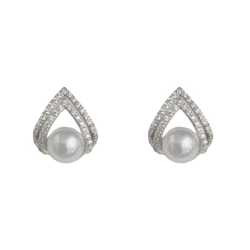 New Classic  High End Zircon V-shaped Imitation Pearl Earrings for Women's Gifts Jewelry Accessories 2025