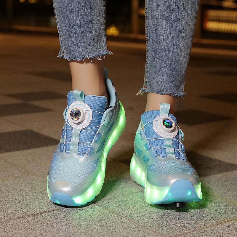 Patines de Ruedas con Freno para Niños Carga Plana Extraíble LED Cuatro Ruedas Zapatillas Deportivas Brillantes Zapatillas Brillantes para Mujer