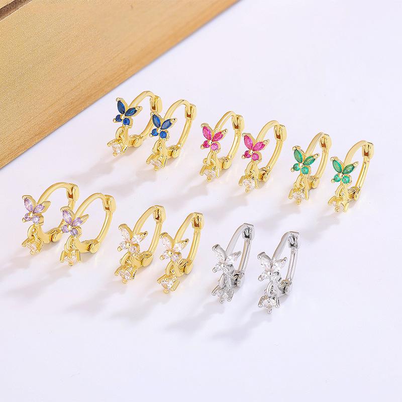 Fashionable Butterfly Zircon Earrings For Women Niche High End Sweet Versatile Hoops Charming Jewelry