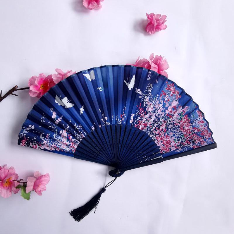 Vintage Bamboo Silk Women's Folding Fan - Portable Dance Gift