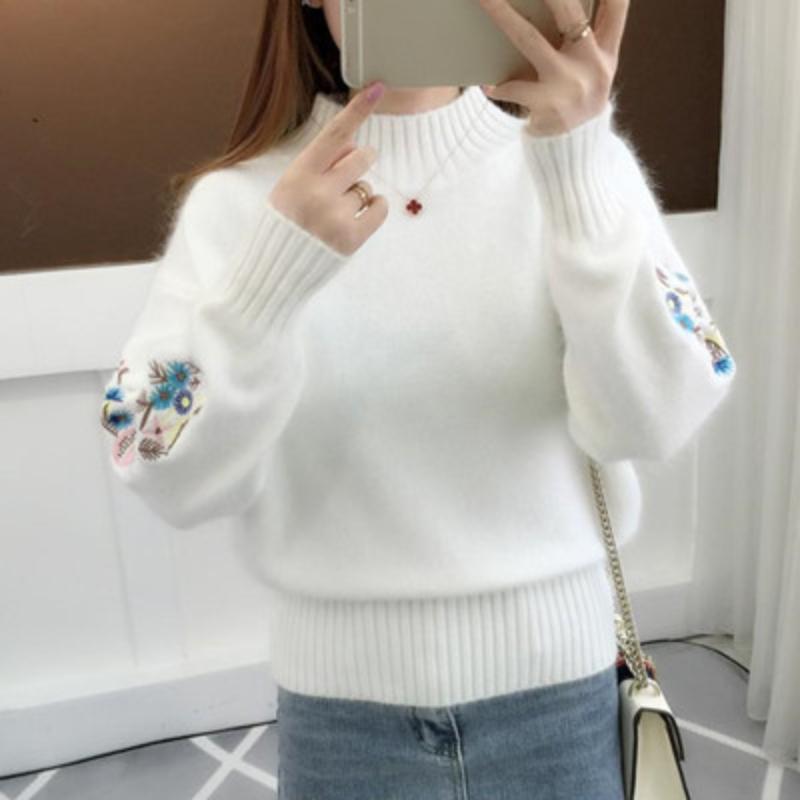 Women Knitted Sweater Floral Embroidery Thick Sweater Pullovers2023 Autumn Winter New Long Sleeve Turleneck Sweaters