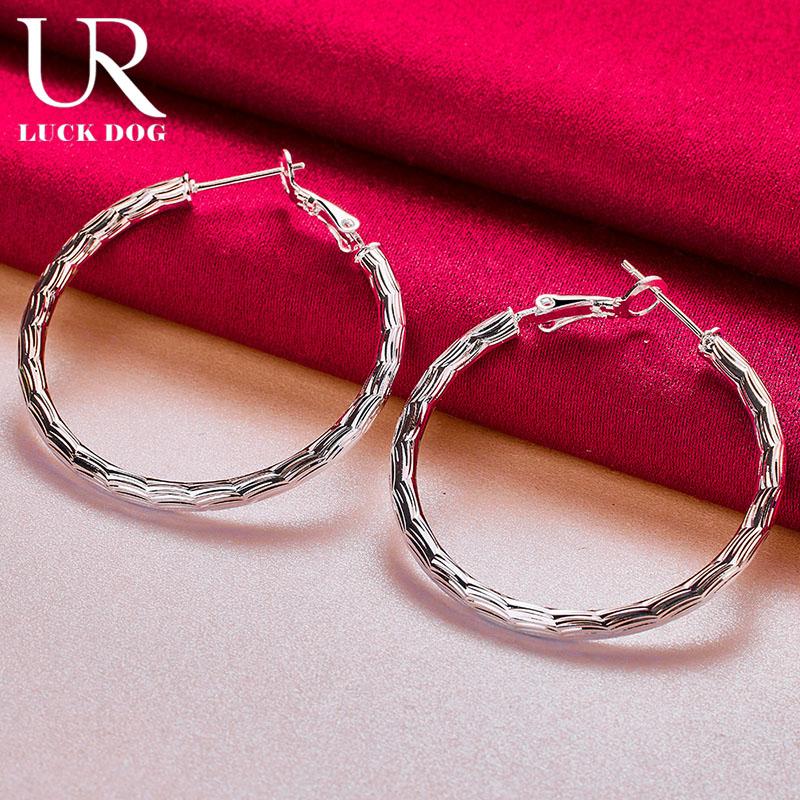 925 Sterling Silver Patterned Round 40mm Earrings for Fashionable Wedding Jewelry