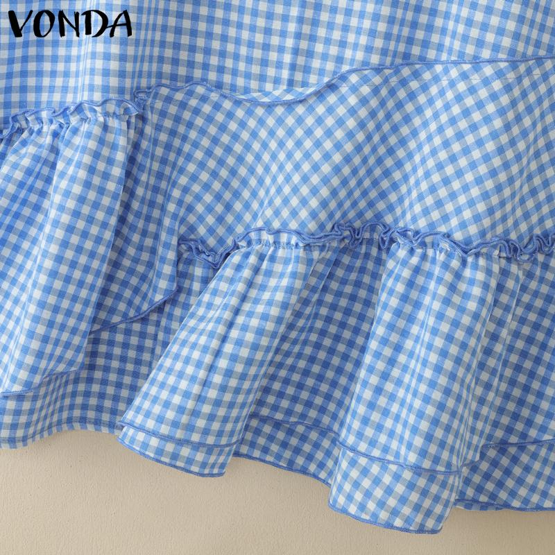 VONDA Sommer Damen Ärmellos Unregelmäßiger Rüschensaum Karomuster Lässige Tanktops