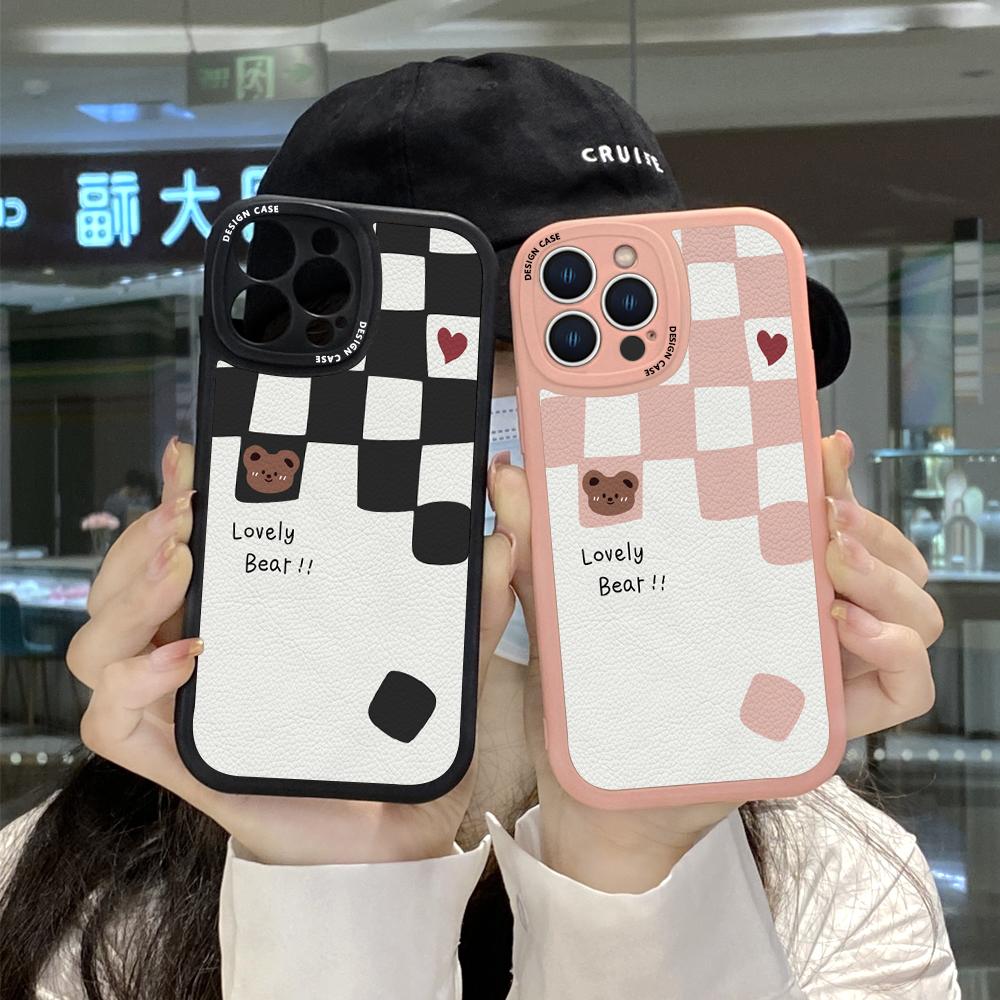 Cute Cartoon Bear PU Leather Phone Case for iPhone Samsung Galaxy Xiaomi Redmi VIVO OPPO HUAWEI Honor Infinix Soft Back Cover Coque