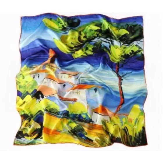 12mm Real Silk Hijab Scarf Luxury Pure Silk Stain Scarfs Soft Silky High Quality Women Designer Oil Painting Printing Head Scarf