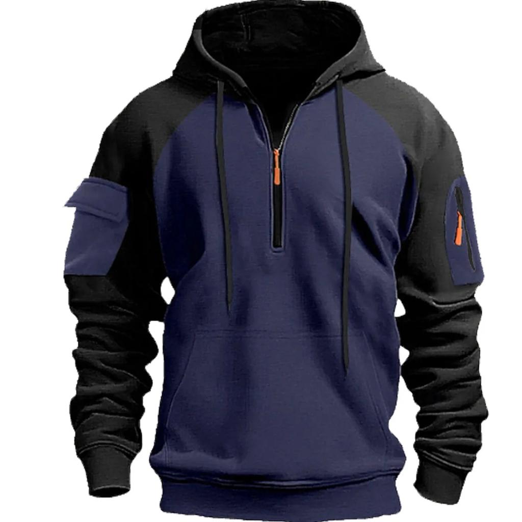 Autumn Winter Men's Hoodies Long Sleeve Sweatshirt Half Zipper Hooded Pullover Mens Casual Sweatshirts
