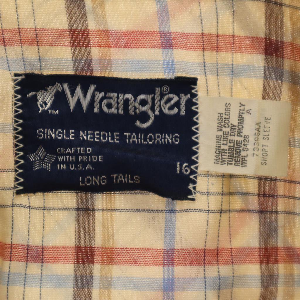 Wrangler 80s vintage Check Pattern Short sleeve Long Tail shirt 16 Gurege Men's Used