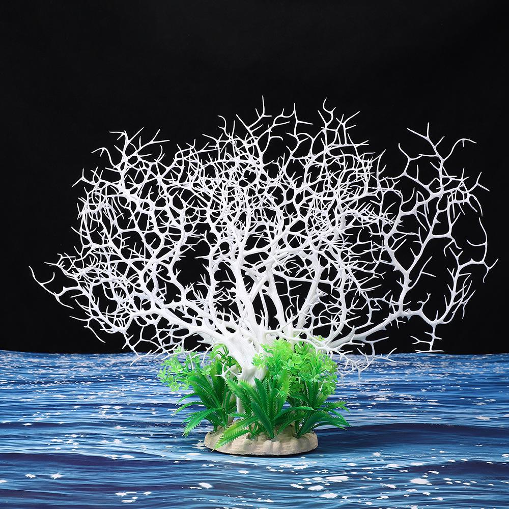 Ornamental Coral Fish Tank Decor: Ironwood Branch with Artificial Plants for Saltwater Aquarium Scenery