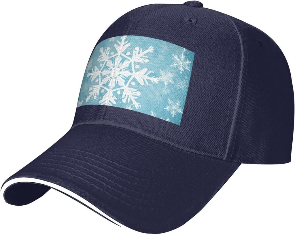 Snowflake Winter Print Baseball Cap Polyester Casual Adjustable Sun Protection Unisex Adult Trucker Hat
