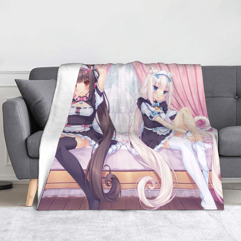 Nekopara Coconut Cinnamon Azuki Flannel Blanket Anime Chocola Vanilla Sexy Gir Vintage Throw Blankets for Home 150*125cm Quilt