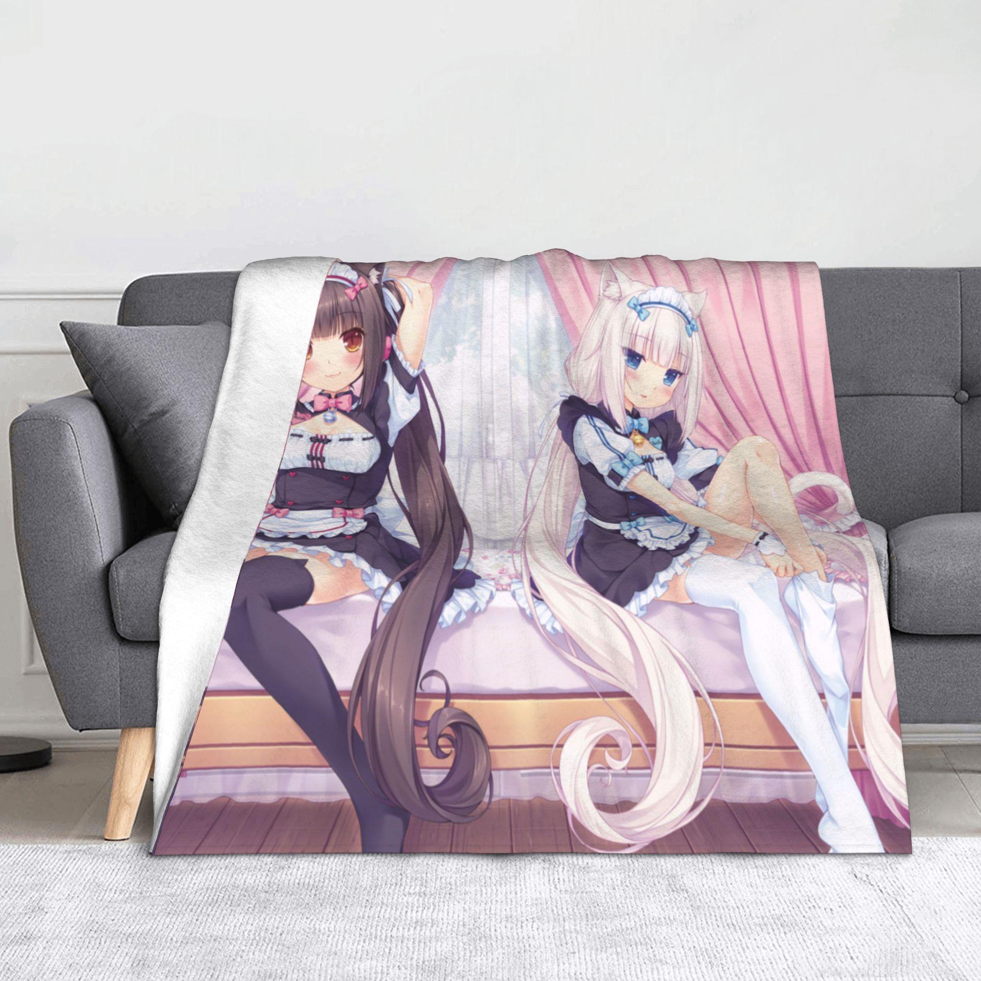 Nekopara Коконат Корица Адзуки Фланелевое одеяло Аниме Шокола Ваниль Сексуальная девушка Винтажные пледы для дома 150*125см Одеяло 30x40in