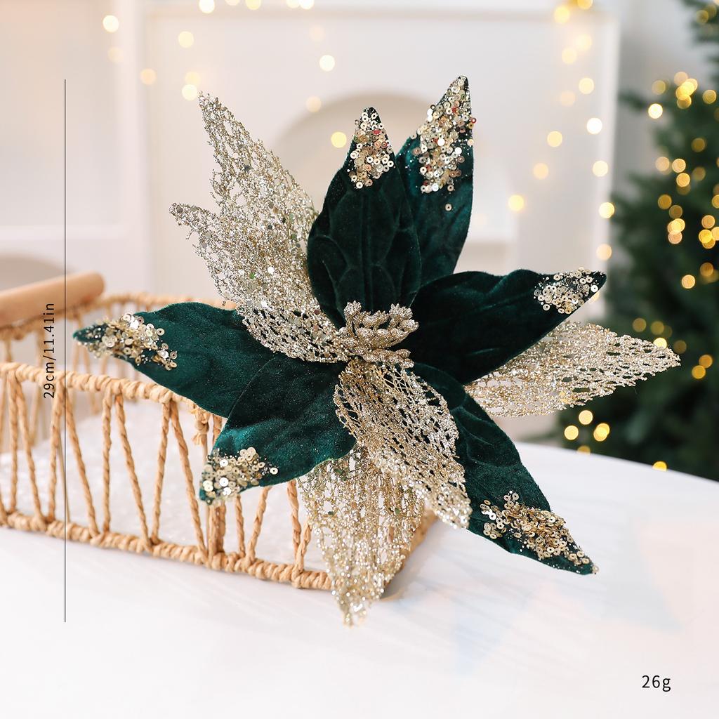 Large Glitter Artifical Christmas Flowers Merry Christmas Tree Decoration Happy New Year Ornaments Xmas Ornaments