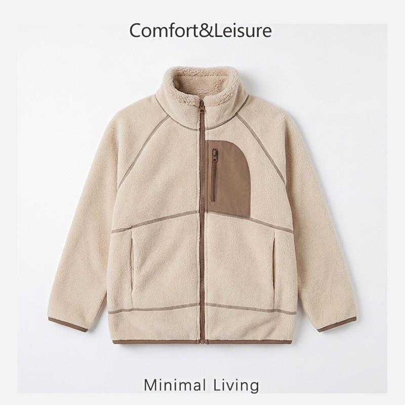 Boys Girls Color Block Fleece Jacket Kids Warm Outerwear Fall Winter