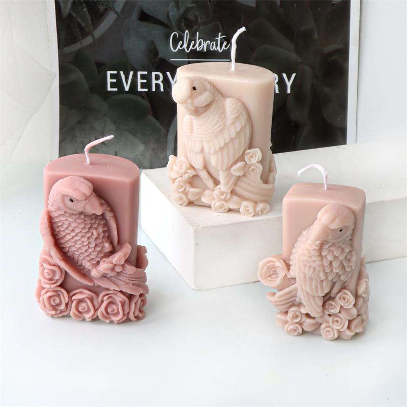 Animal Owl Bird Parrot Feathery Birds Silicones Mold DIY Standing Parrot  Bird Candle Mold  Animal Desktop Ornament Gypsum Mold