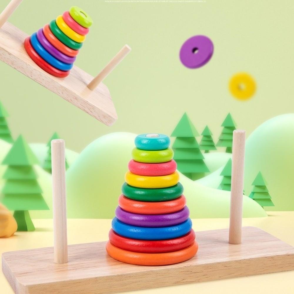 Classic Wooden Puzzle Stack Tower 10 Rings Mathematical Toy Educational Toys  Early Education