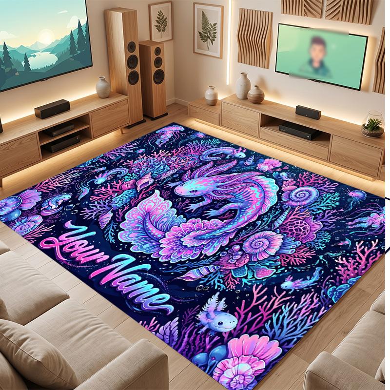 Underwater Fish Theme Soft Crystal Velvet Rug Custom Name & Text Print Non Slip Floor Rug for Bedroom Living Room