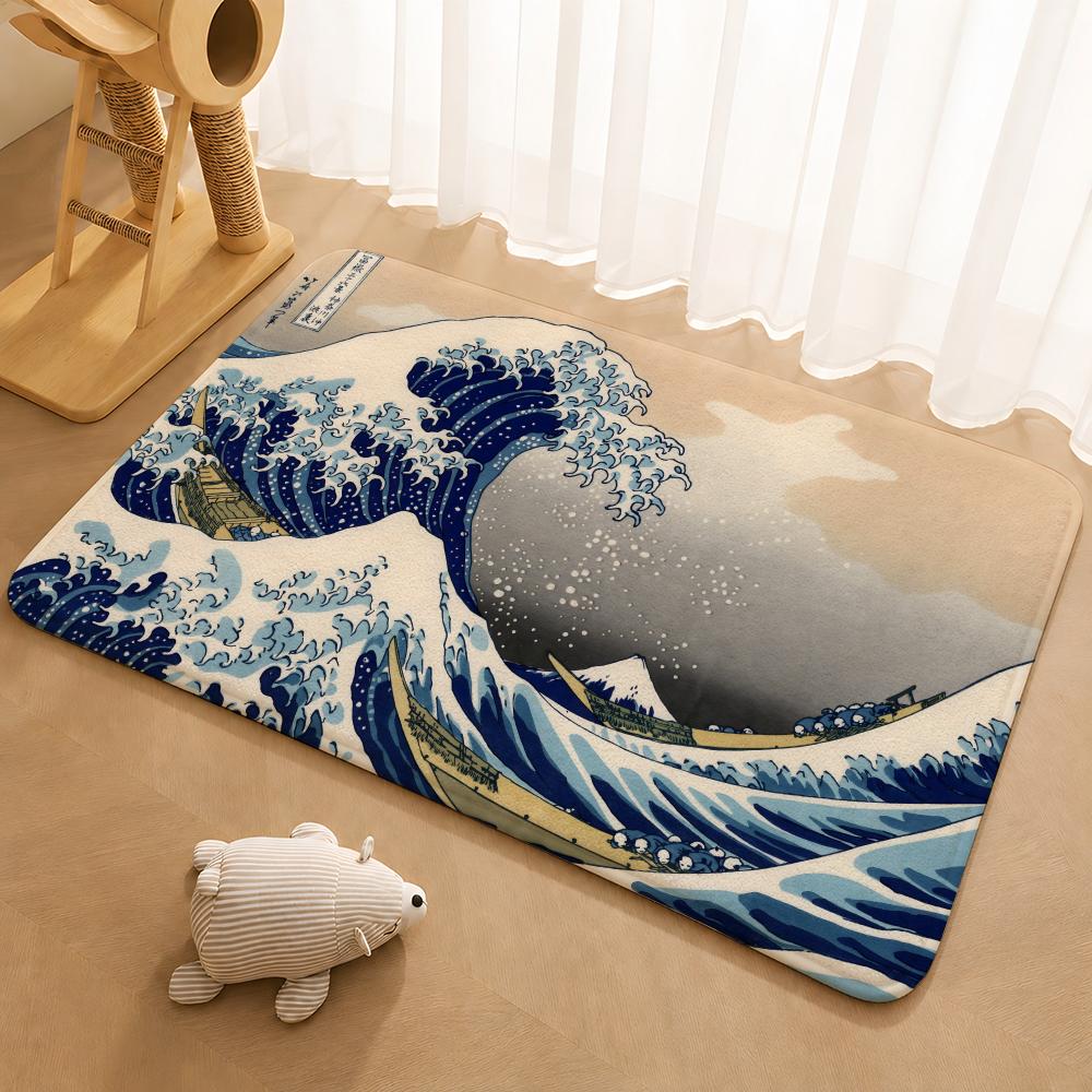 H-Hokusai O-Ohara K-Koson Floor Mat Floor Mat Soft Flannel Non-Slip Door Rug for Living Room
