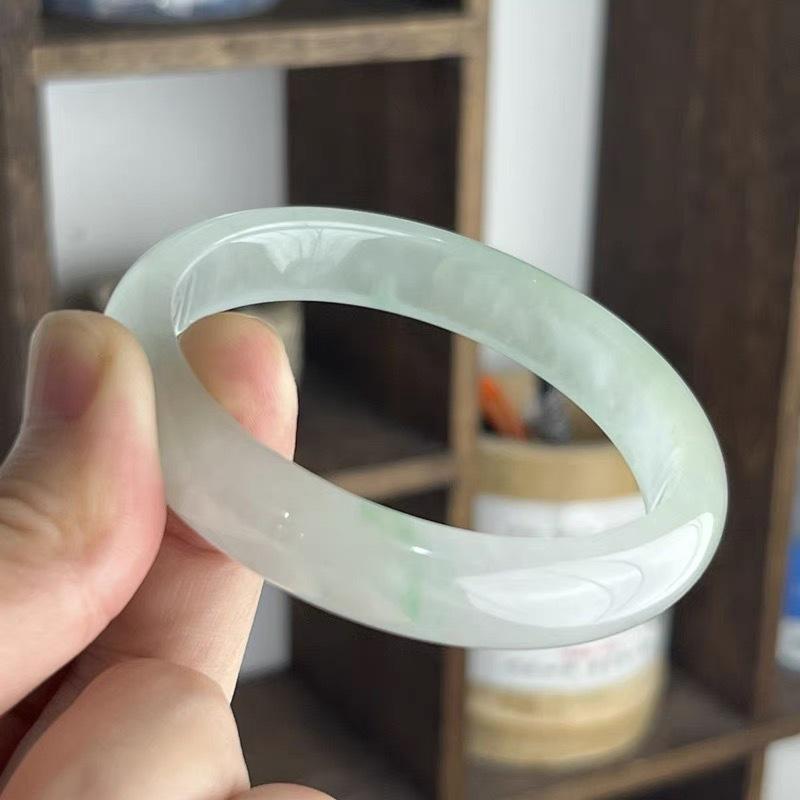 Translucent Oil Green Glutinous Ice Jadeite Bracelet for Women from Old Pit Myanmar 53mm