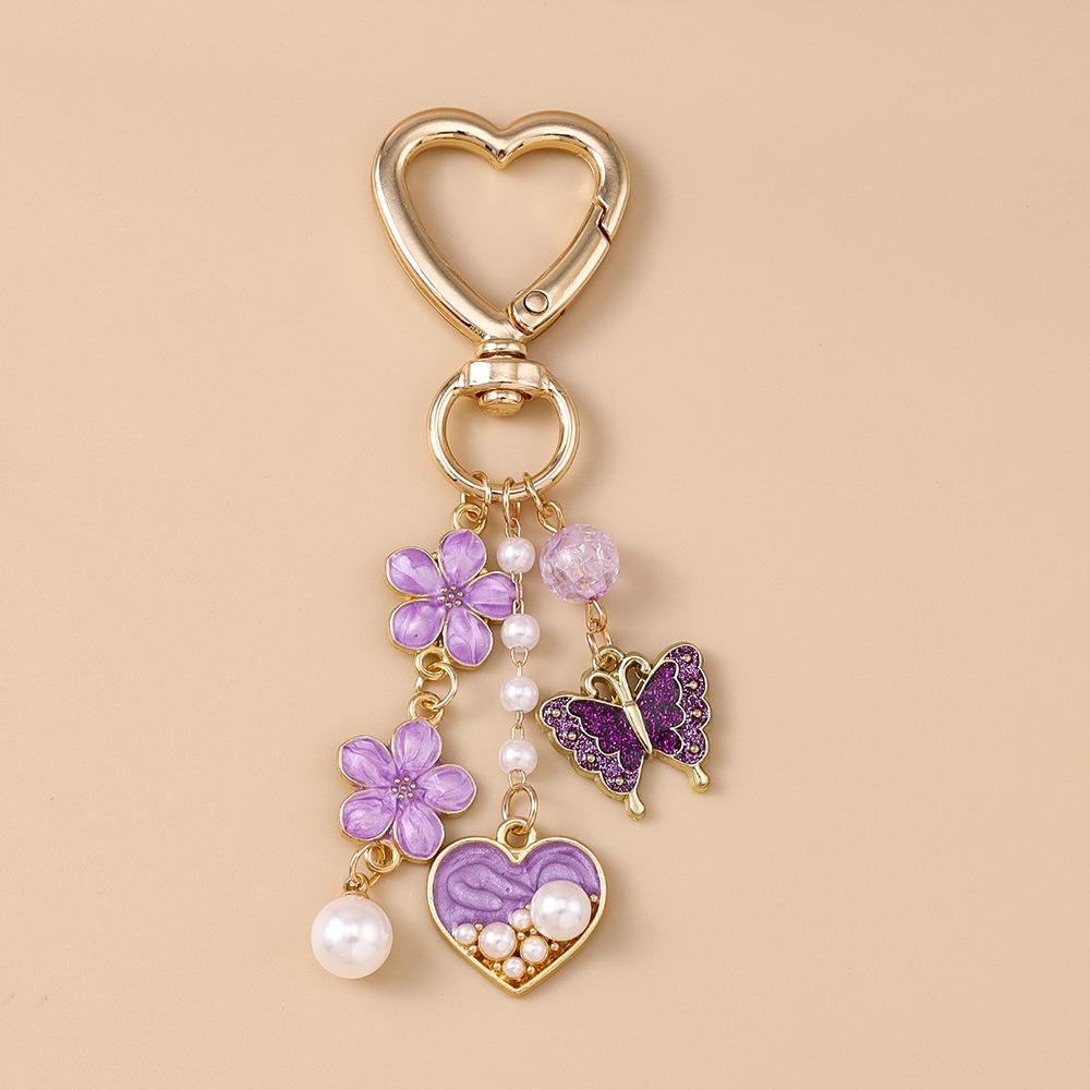 Zinc Zinc Alloy Enamel Butterfly Keychain DIY Heart Key Ring Lovely Bag Charm  Car Keyring