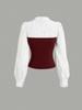 Completo 2 pezzi stile europeo da donna 2026: camicia a V con patchwork in vita e pantaloni