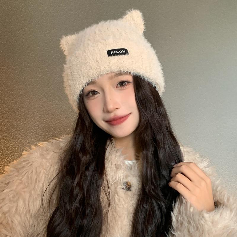 

Шапка Милая вязаная шапка Плюшевая шапка Баотоу Милая теплая защитная шапка для ушей Уши Холодная шапка Толстая