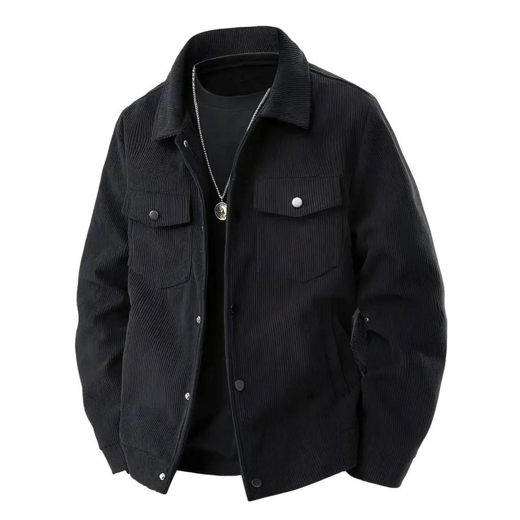 Cord Single-Breasted Lässige Sport Trend Tasche Jacke Herren Revers Langarm Hemd
