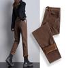Women's Thickened Velvet Straight-Leg Jeans, Coffee Brown - Autumn/Winter 2025 Collection