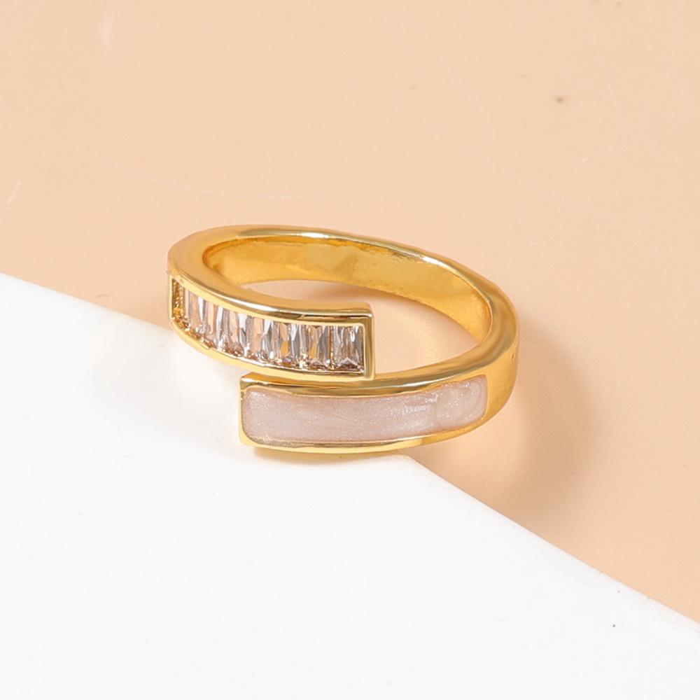 Gold-Inlaid Pink Jade and Diamond Color Block Ring