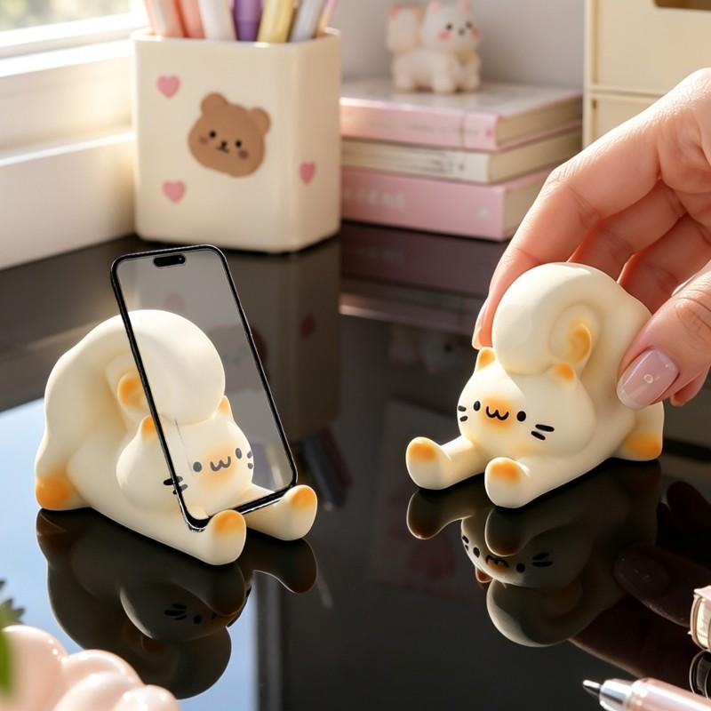 Cute Lazy Cat Phone Stand Desktop Holder Living Room Office Study Decor Accessory Gift