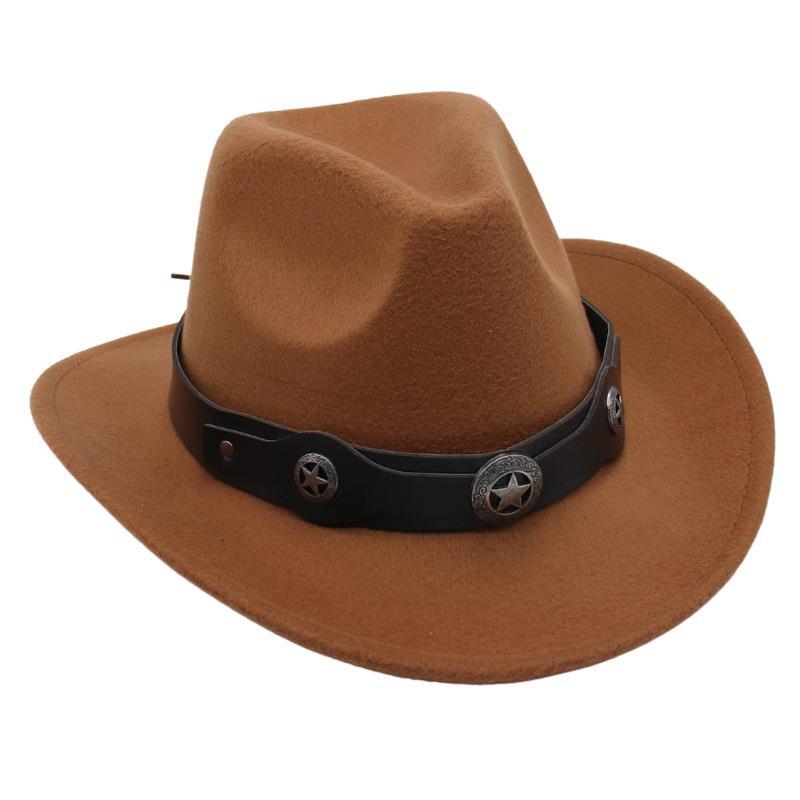 Western Cowboy Top Hat British Retro Jazz Hat Pentagram Badge Felt Hat Trend