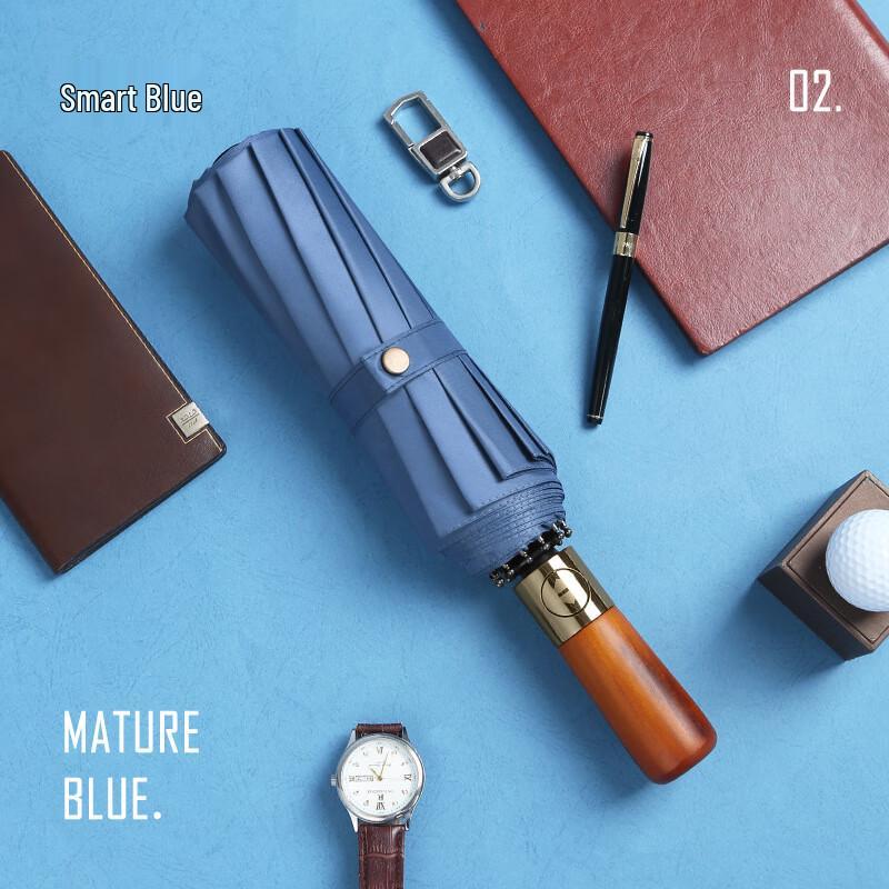 NanQiao 12-Rib Automatic Solid Wood Handle Sun Rain Umbrella