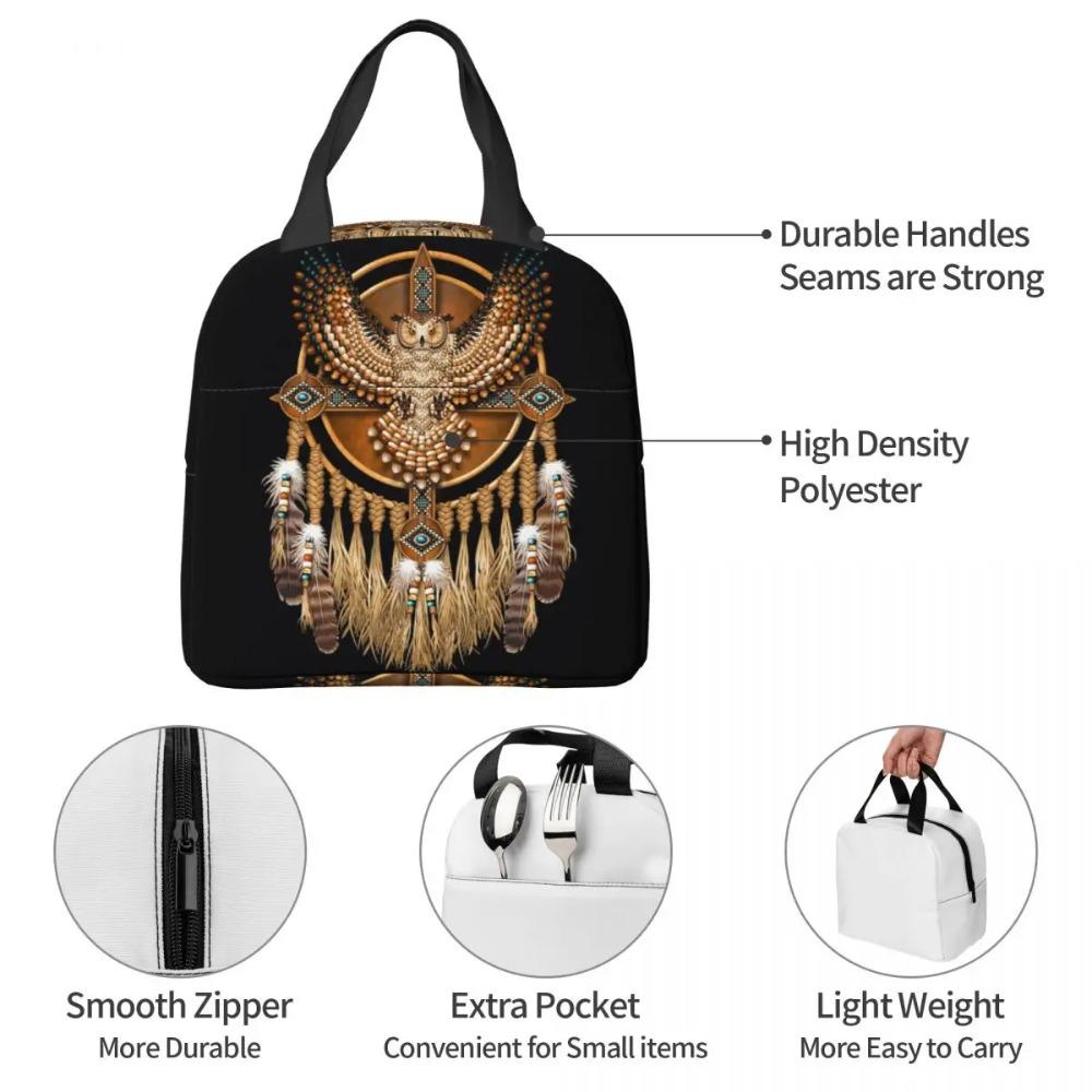 Native Mandala Owl American Insulated Lunch Bag for Women Office Cooler Thermal Food Box Tote Portable Lunch Boxes Container