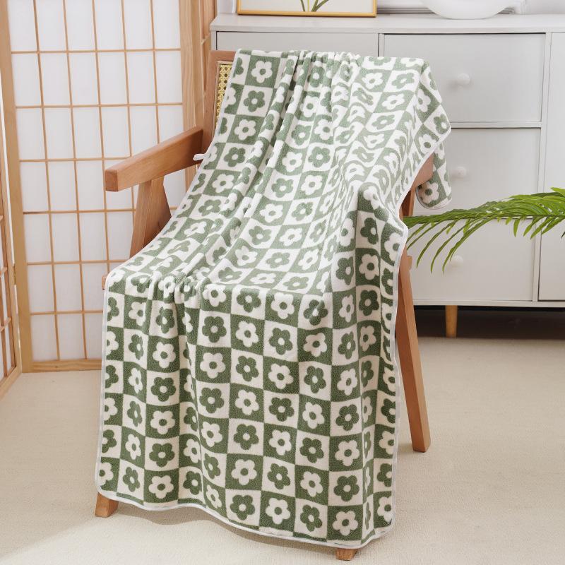 

1 шт. 70x140см Домашние коралловые банные полотенца с цветочным узором для тела, быстросохнущее полотенце из микрофибры для спортзала, спорта, душа, халат 70x140cm&1pc зелёный