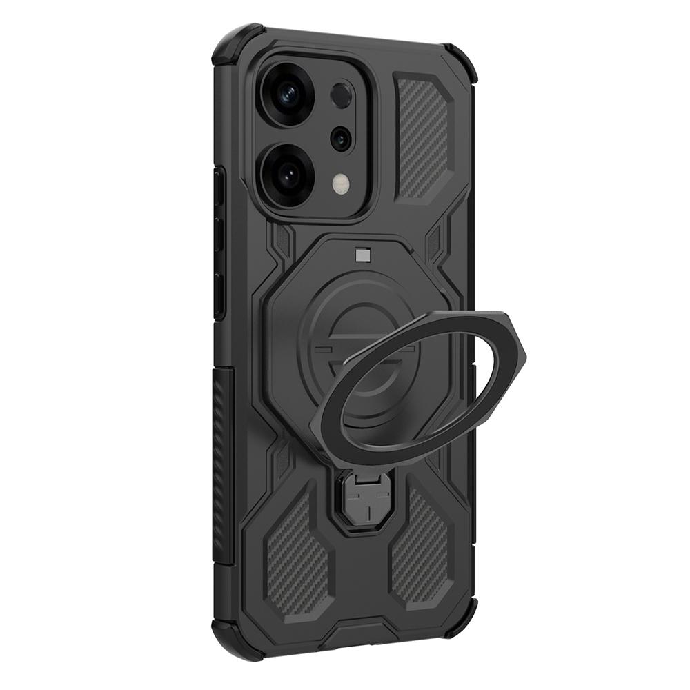 For Oppo Reno14 5G (Global) Magnetic Case Rotating Metal Kickstand PC+TPU Phone Back Cover