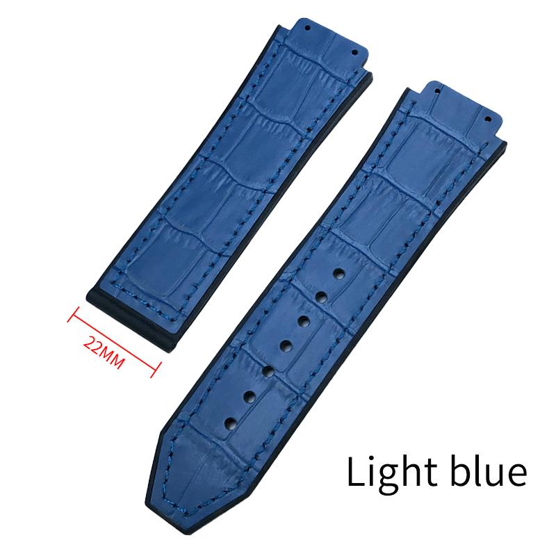 

19x26mm Genuine Cow Leather Watchband Fit for Hublot Yubo Big Bang Male Classic Fusion Silicone Sweatproof Watch Strap 26mmX19mm светло-синий