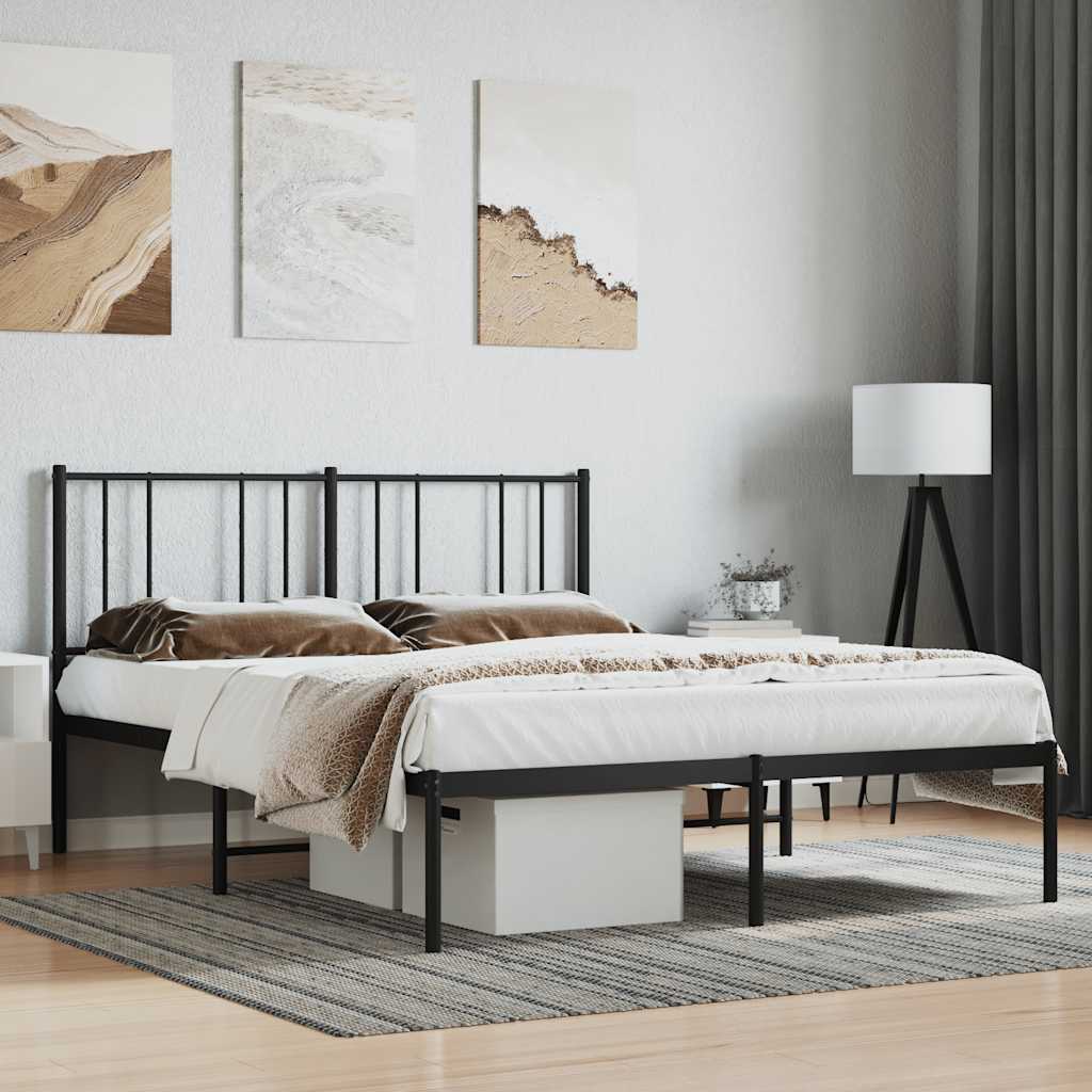 Metal Bed Frame with Headboard Black 120 x 200 cm