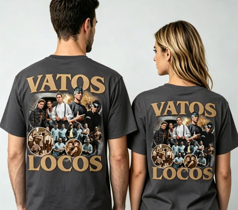 new Neutral crewneck with immersive retro character collage pattern print for movie theme Largesized cotton Tshirt