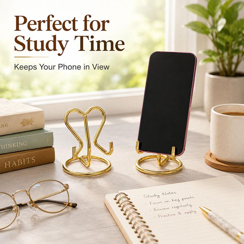 Support de téléphone en métal en forme de cœur Mode Support pour téléphone portable de bureau Support paresseux Organisateur Pour bureau Chambre à coucher Regarder des vidéos Décor