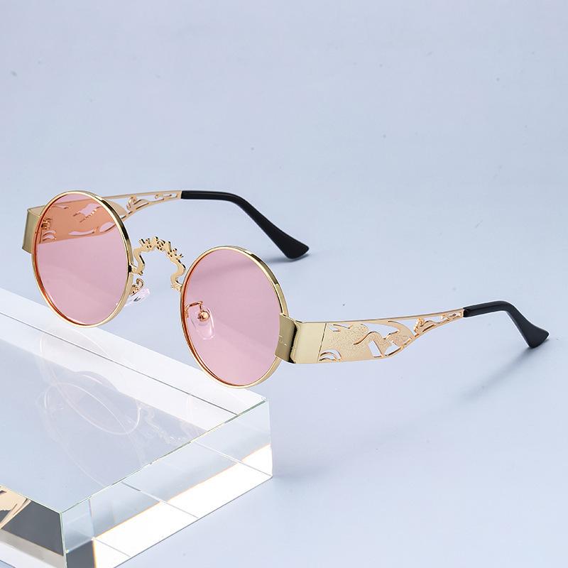 New hollow metal punk sunglasses dragon and phoenix glasses legs glasses retro round personalized sunglasses European and American trend street shoot