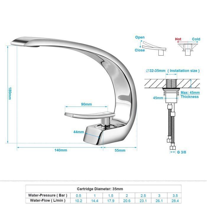 Mitigeur Lavabo Monotrou BONADE en Laiton Chromé pour Salle de Bain