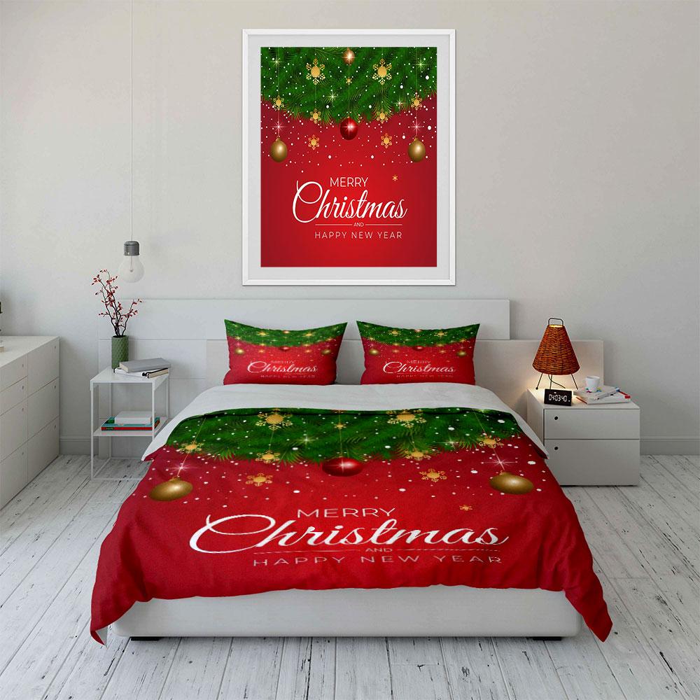Christmas Ornaments Red Decor Bedding Duvet Cover Set Duvet Cover Pillowcases  (1*Duvet Cover 2*Pillowcases, Without Duvet Insert)