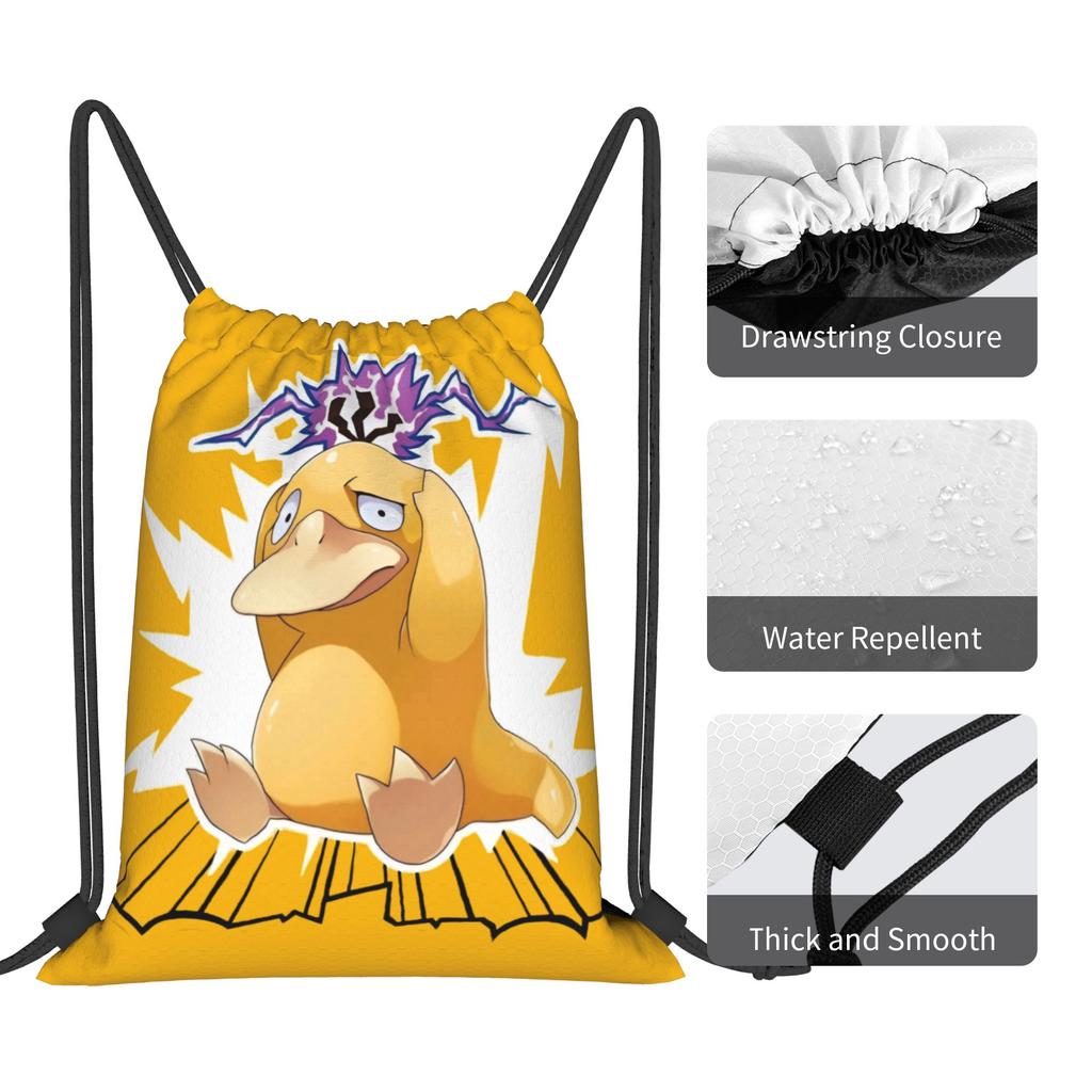 Custom P-Psyducks Drawstring Bag Women Men Lightweight Cartoon Sports Gym Storage Backpack