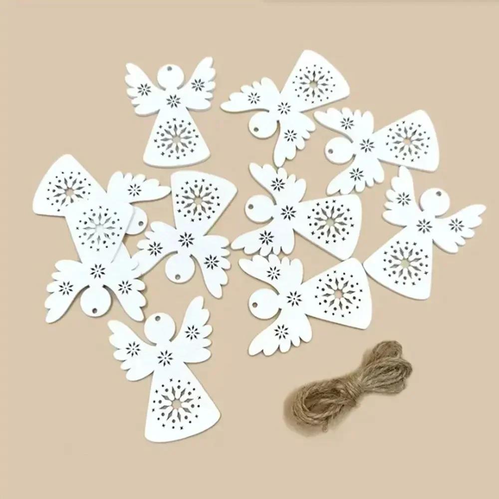 10Pcs DIY Supplies Crafts Angel Styling Cute Wooden Crafts Christmas Tree Hanging Ornaments Wood Cutouts Xmas Decoration