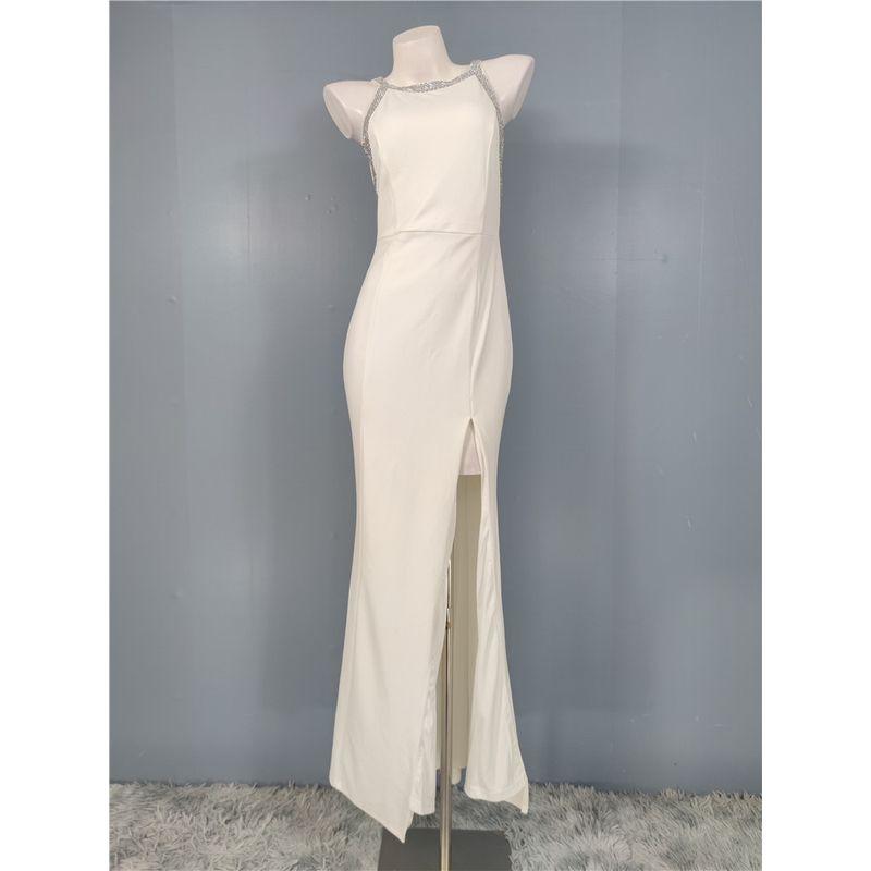 

Заказ внешней торговли Lujia Тяжелая промышленность Бусины Блестки Блестящий Закрывающийся край Банкет Вечеринка королевской сестры Платье с разрезом и открытой спиной Формальное платье White XL