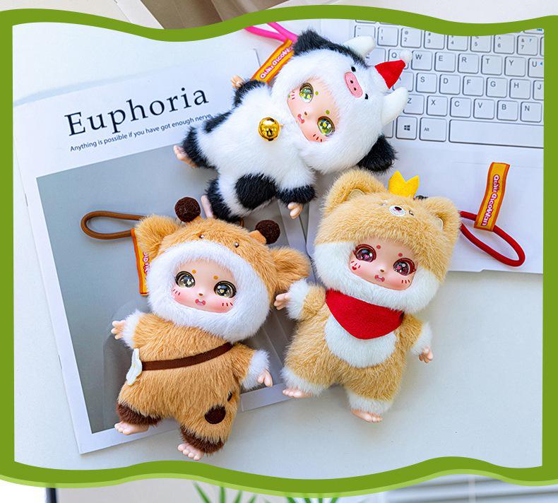 Trendy Enamel Doll Plush Toy Pendant - Cute Cartoon Animal Charm