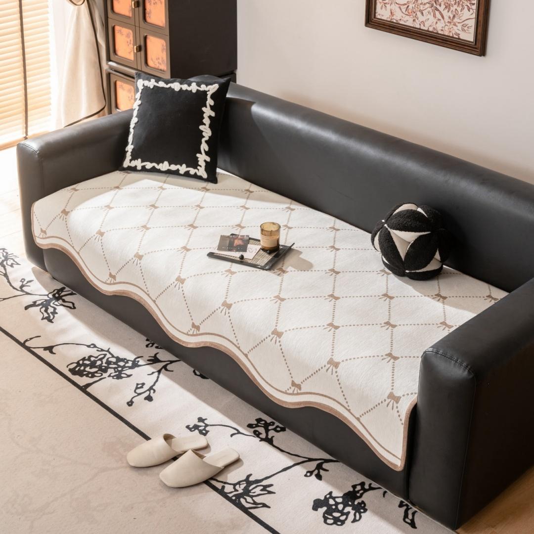 

Vintage Bow Jacquard Chenille Sofa Cushion Cover Living Room Unique Shape Non-slip Couch Cover Towel Seat Pad Protect All Season 90x90cm хаки