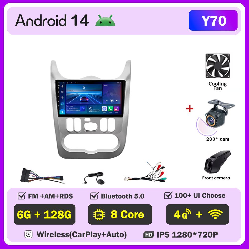 For Renault Logan 1 Sandero 2009-2015 Largus Dacia Duster Car Multimedia Video Player Touch Screen Android 14 Autoradio 5G Wifi